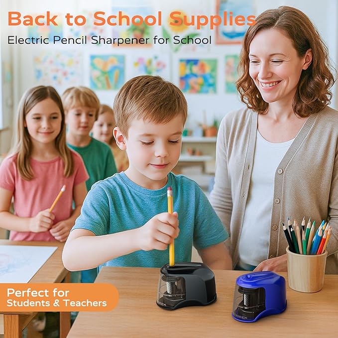 STAGEEK Electric Pencil Sharpener, Plug in or USB/Battery Operated. Works for No.2/Colored Pencils (6-8mm). Ideal for School Classroom Office Home, Blue