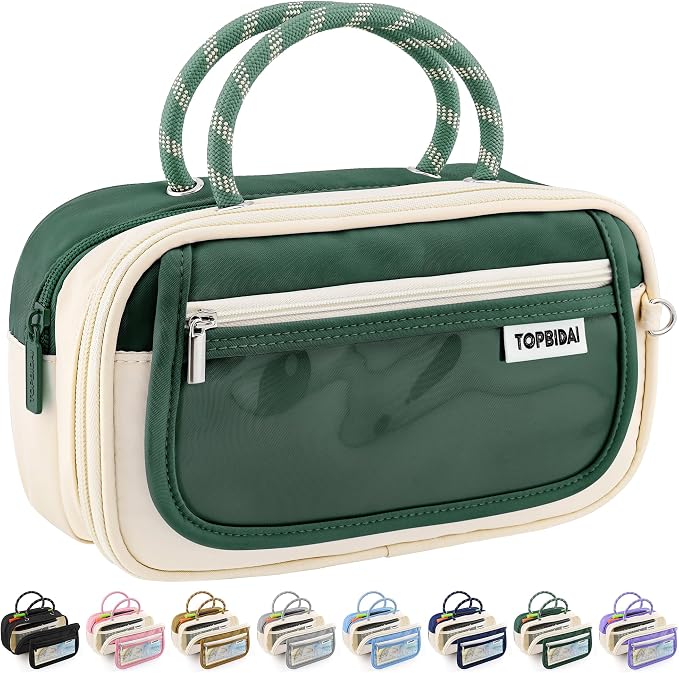 TOPBIDAI Large Pencil Case Pouch School Supplies for Girls Boy Women Men | Big Pencil Bag with 5 Compartments, Easy Grip Handle, Office College School Pencil Box