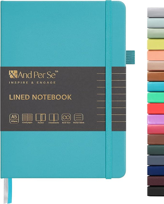 &And Per Se Lined Journal Notebook, 160 Pages, A5 5.7 x 8 inches College Ruled Thick Paper Notebook Journals for Writing, Hardcover Notebooks for Women Men Office School (1 Pack, Cerulean Blue)