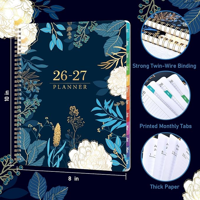 Planner 2026-2027 - Academic Planner 2026-2027, July 2026 - June 2027, 7.87'' x 9.96'', Monthly Tabs, Twin-wire Binding, Thick Paper, Organizer for Work/School