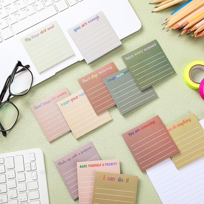 Yinder 24 Pcs Inspirational Sticky Notes Cute Motivational Sticky Notes Pad End of Year Employee Appreciation Gifts Bulk for Teacher Nurse Coworkers Office Supplies 3 x 3'' (Inspirational,Boho)