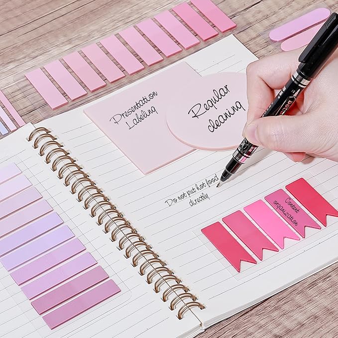 1100 Sheets Transparent Sticky Notes, Clear Waterproof 3 x 3 Sticky Notes with Pen, Translucent See-Though Note Tabs for Bible Study Book Annotation Kitchen Reminder (Pink)