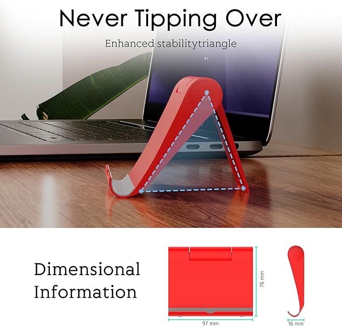 Cell Phone Stand for Desk, Foldable and Adjustable Multi-Angle Holder Dock, Universal Compatibility for Most Phone and Tablet, Portable and Sturdy Design for Office and Home (Red)