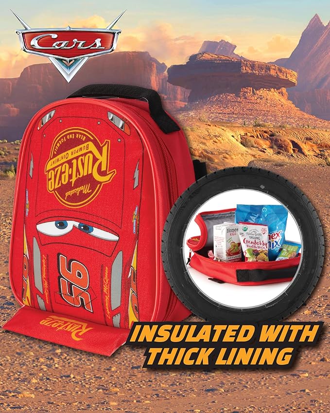 Fast Forward Cars Lightning McQueen Boys Backpack and Lunch Box Set - 14" Backpack with Lunch Box for Preschool Kindergarten, Cars Red