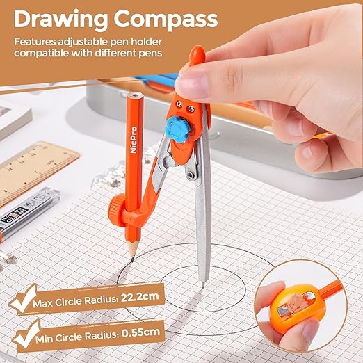 Nicpro 17 PCS Compass Geometry Set with Case + Nicpro 22 PCS Compass Geometry Tools with Case