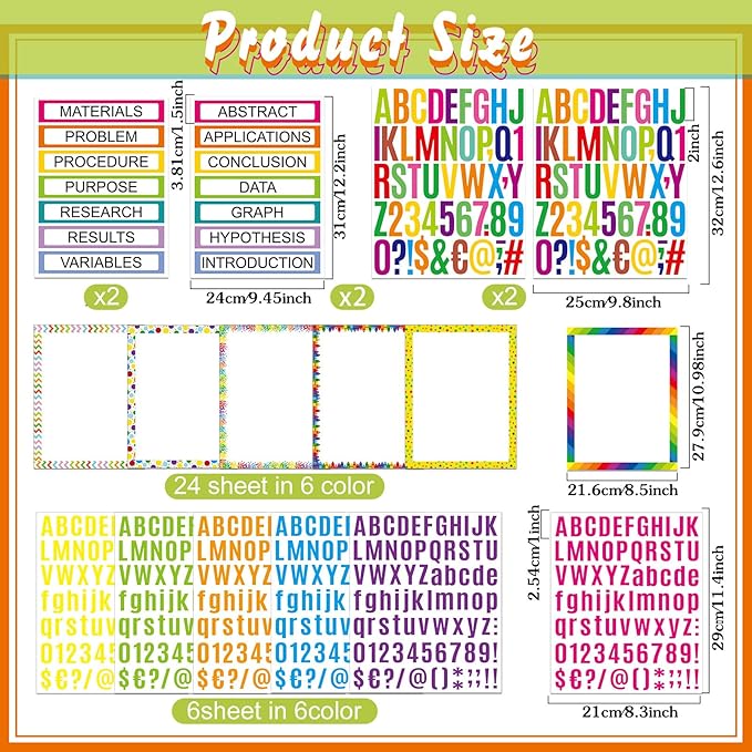 PerKoop 36 Sheets Science Fair Board Poster Boards Supplies 24 Self Adhesive Presentation Subtitles 4 Science Fair Project Titles 8 Personalized Letter Sticker for Classroom(Rainbow Color)