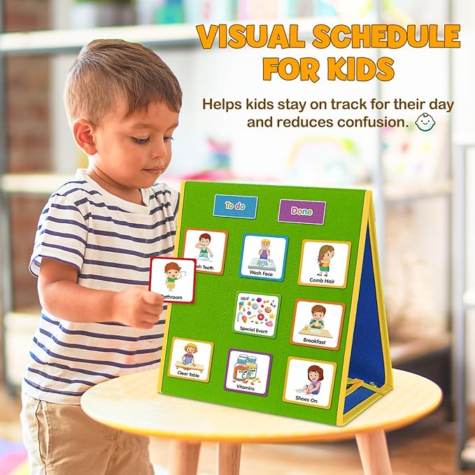 Large Visual Schedule for Kids Chore Reward Chart,Bedtime Routine Chart for Toddlers,Double Side Weekly Planner Board with 109 Cards for Home School Planner,Autism Learning Materials.