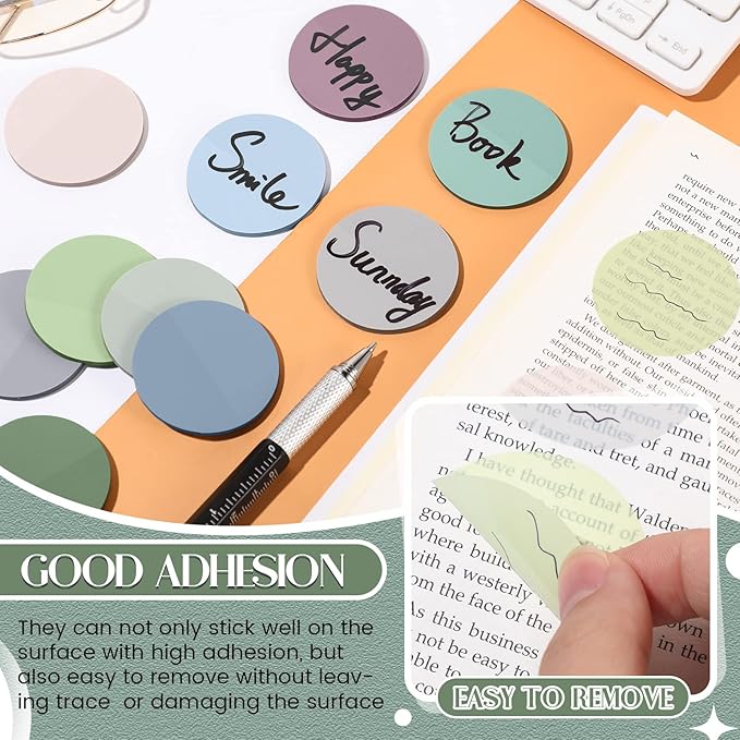 Sabary 500 Sheets Transparent Sticky Notes Round Translucent Sticky Notes Tabs Colorful Page Flags Stickers Clear Book Markers Bible Journaling Office Back to School Supplies(1.75 Inch,Dark)