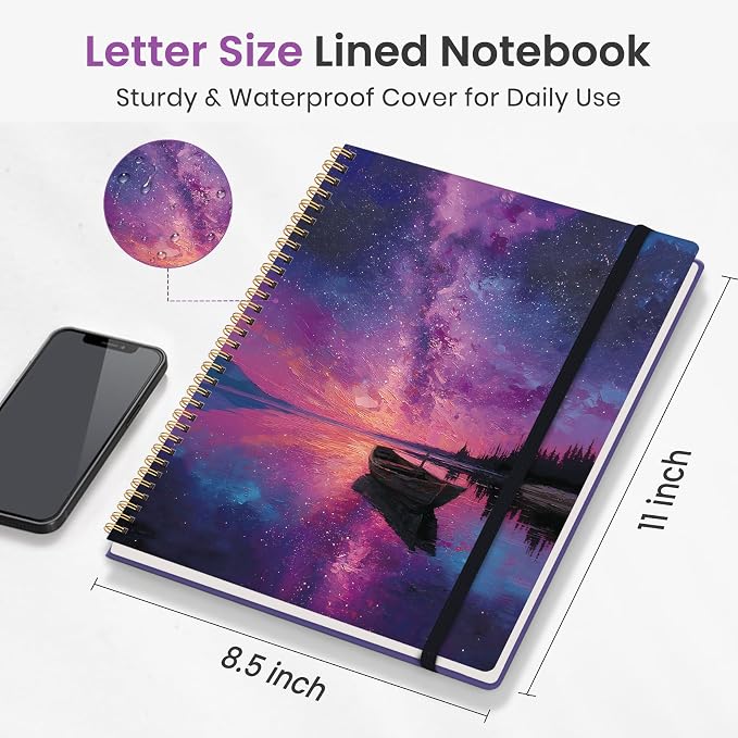 Taja Large Spiral Lined Journal for Women and Men, Notebook for Work