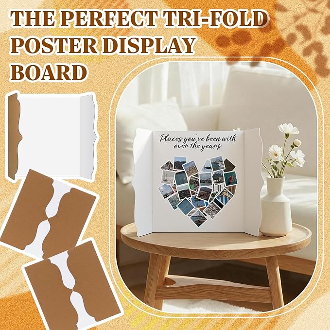 50 Pcs 12 x 20 Inch Trifold Poster Board Bulk Corrugated Science Fair Project Board Display White Presentation Paperboard Trifold Display Paperboard for School Project Business Presentation
