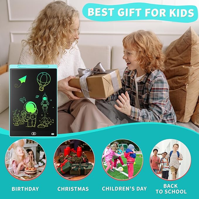 [2 Pack] Genialba LCD Writing Tablet 12-Inch Colorful Doodle Board, Toddler Learning Educational Toys Gifts for 3-8 Years Old Girls and Boys, Electronic Drawing Pad for Kids (Blue&Red)