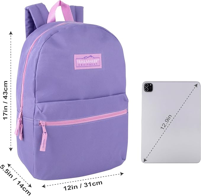 Trail maker 24 Pack- Classic 17 Inch Backpacks in Bulk Wholesale Back Packs for Boys and Girls (Purple)