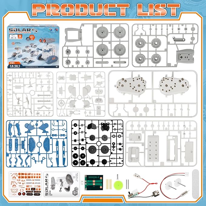 STEM Solar Robot Building Kit, 14-in-1 Education Building Toys for Kids 8-12, DIY Two Acitvited Mode Educational Science Kits Birthday Gifts for 8 9 10 11 12 13 Years Old Boys Girls Teens