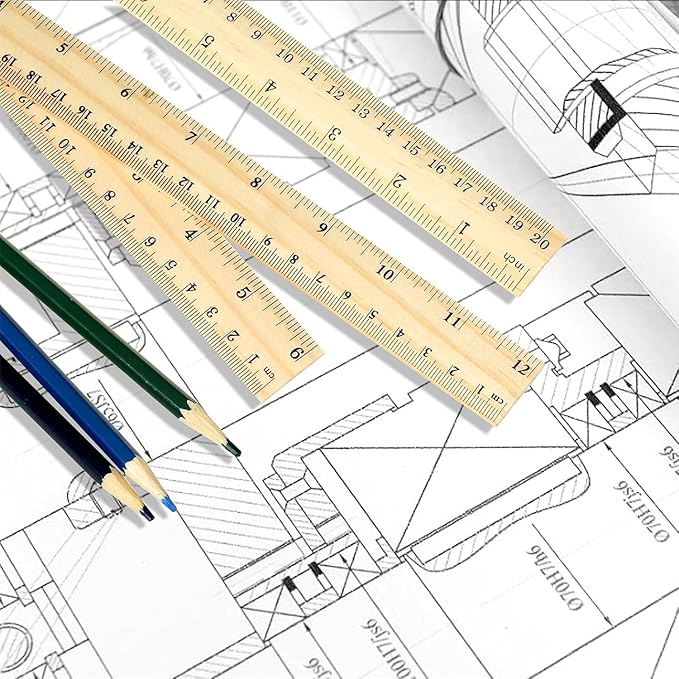 6 Pack Wooden Ruler 12 Inch Rulers, High-Quality Metric Ruler, Easy to Read, Wooden Ruler for Drawing, Home and Office, 2 Scale (30 cm)