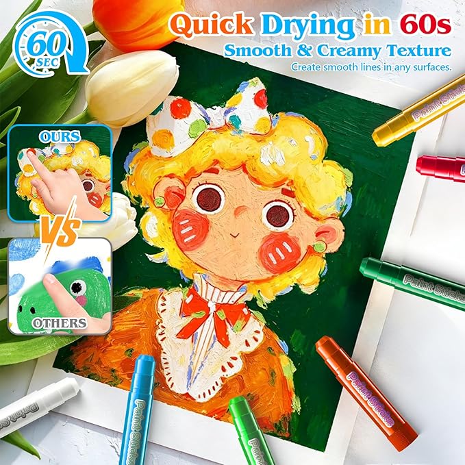 96 Pack Tempera Paint Sticks,24 Colors Non Toxic Solid Paint Sticks for Kids,No Mess,Quick Drying,Smooth and Washable Toddler Crayons,Works Great on Paper,Wood,Glass,Ceramic,Canvas