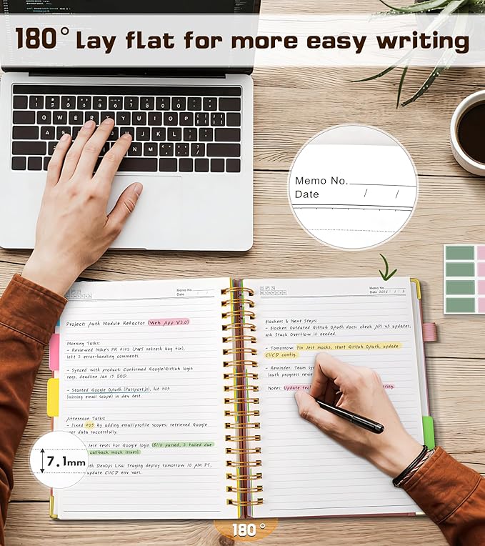 5 Subject Spiral Notebook Journal with Removable Dividers Tabs, 300 Pages Organizer Notebooks for Work School, A5 Hardcover Leather Notebook College Ruled, Lined Journal for Women Men，Pink