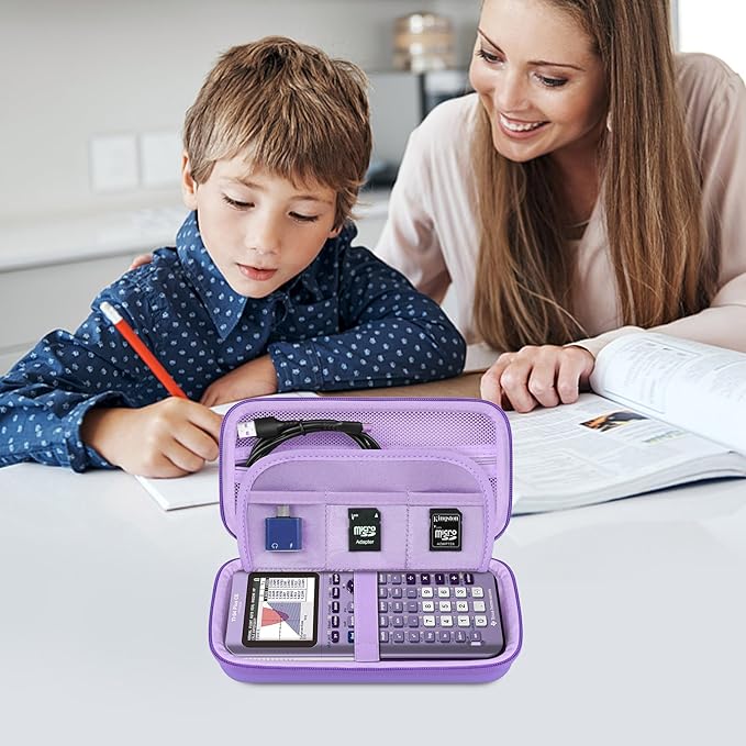 Elonbo Carrying Case for Texas Instruments TI-84 Evo/TI-84 Plus CE Evo Graphing Calculator, Extra Mesh Pocket Fits Charging Cable Charger Manual, Purple
