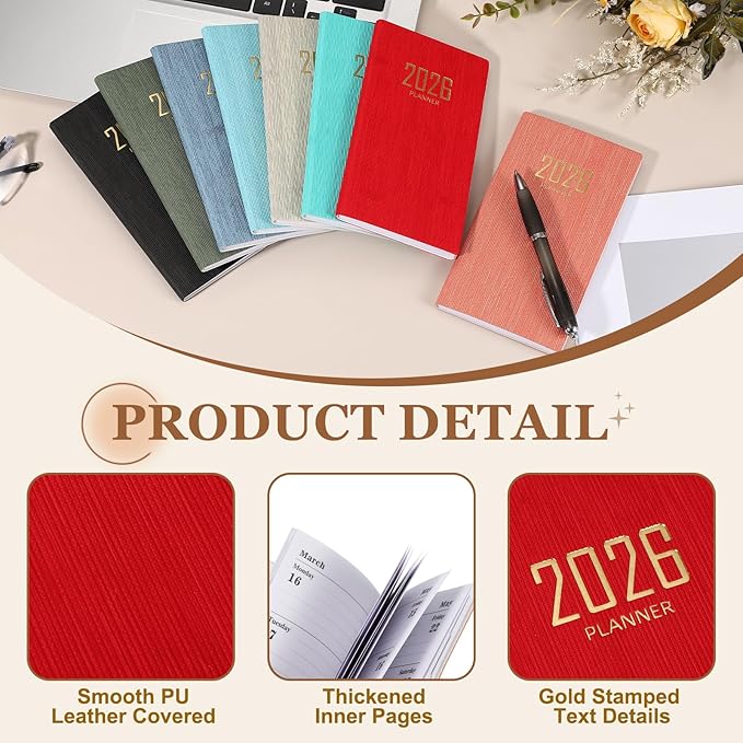 PATIKIL 2026 Daily Planner Notebook, 6.8 x 3.8" 64 Sheets Undated to Do List Daily Weekly Monthly Goals Pocket Notebook for Office Home Study Work Weeding Time Management, Red