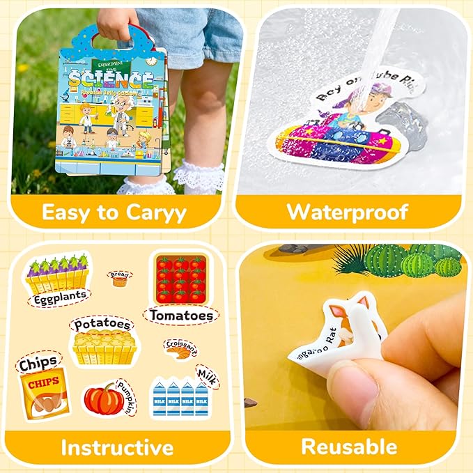 6 Sets Reusable Sticker Book for Toddlers 1-3, Jelly Stickers Book for Kids 2-4, Travel Sticker Activity Toys for Childs 3 4 5 6 Years Girls & Boys Best Gifts