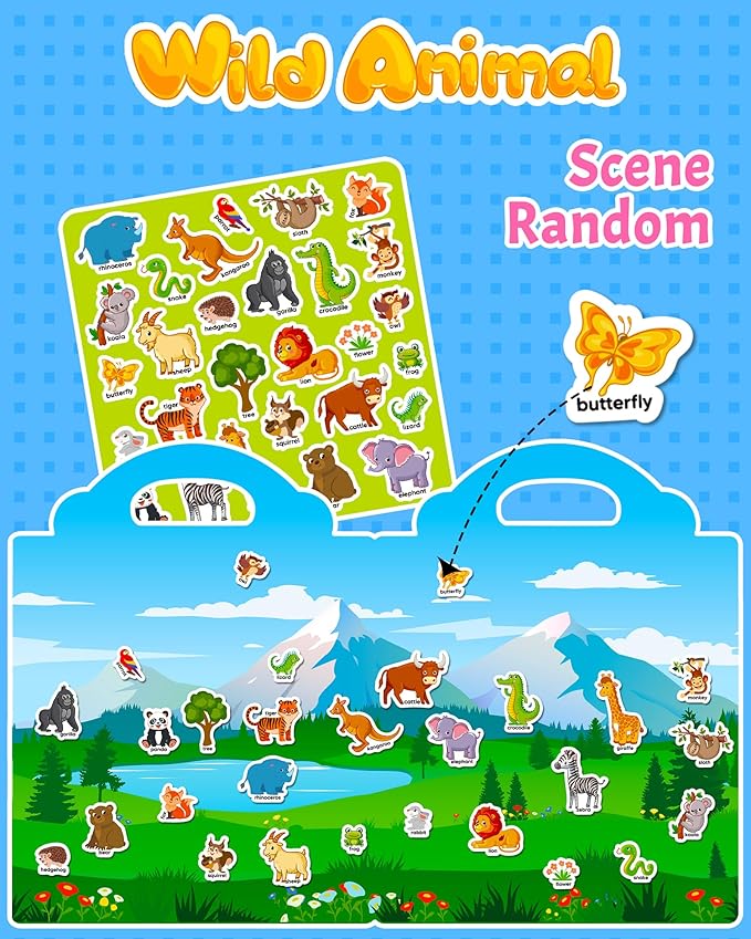 Walenced Reusable Sticker Book for Toddlers, Travel Stickers for Kids, Toddler Craft Activities Toys, Birthday Gifts for Boys & Girls