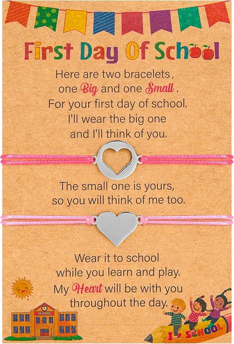 EOBOH First Day of School Bracelet Mommy and Me, Prek Matching Wish Bracelets Set, Adjustable Bracelet for Boys Girls Gifts Stuff Bulk