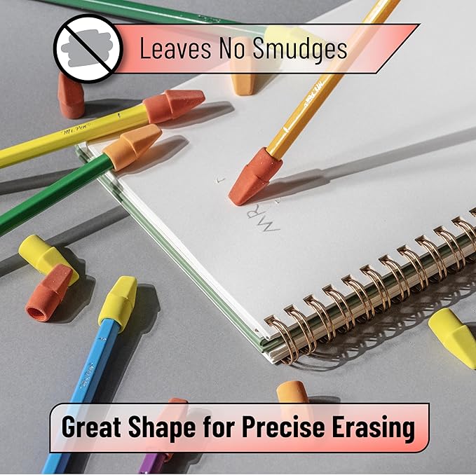 Mr. Pen- Pencil Top Erasers, 30 Pack, Latex-Free, No-Smudge Cap Pencil Erasers for Precise Erasing, Kids, Teachers, Studying Supplies, Sunset Scheme