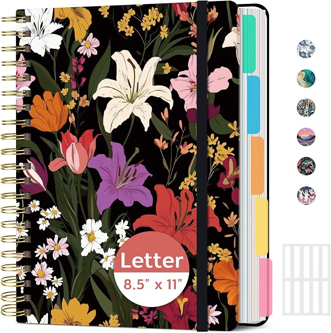 ZOTIA Large Spiral Notebooks for Work 5 Subject with Removable Dividers