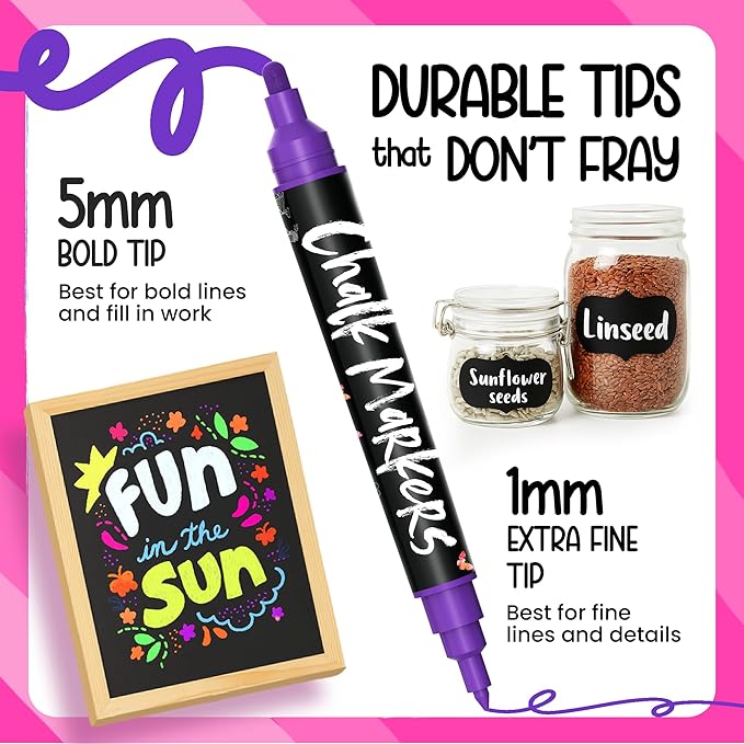 Chalkola Dual Tip Liquid Chalk Markers for Blackboard (16 Pack, 1mm+5mm Fine, Bold Tip) | Wet Erase, Chalk Pens for Chalkboard Signs, Car Windows, Glass, Calendar, Mirrors - Erasable Chalkboard Marker