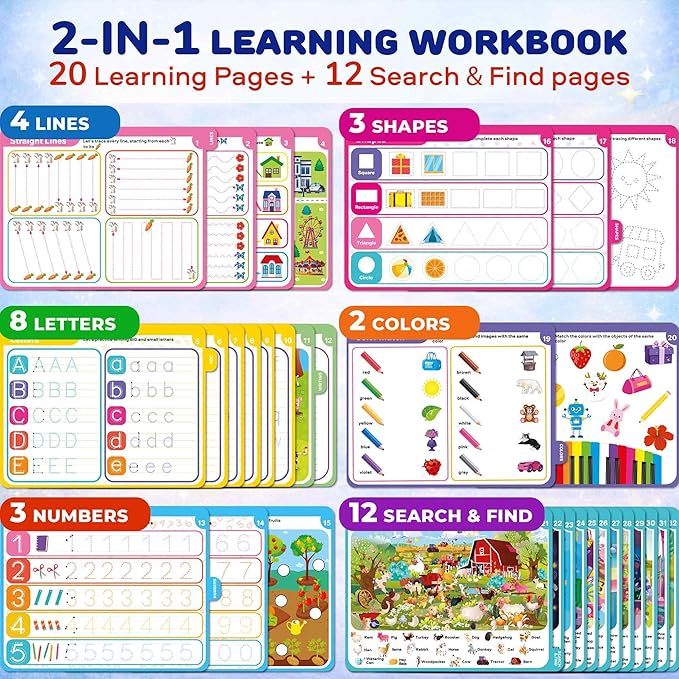 QUOKKA Busy Book for Toddlers 3-5 – Fantasy Search and Find Activity Pad - Toddler Dry Erase Learning Workbook with Markers for Travel Quiet Time