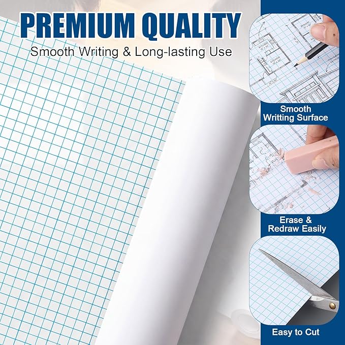 Jetec 1 Roll Large Grid Graph Paper Roll 1/4'' Grid 33.9 Inch x 98ft Engineering Drafting Paper for Blueprint School Classroom Graphing Supplies Engineer Architect Designer Mathematician Gifts