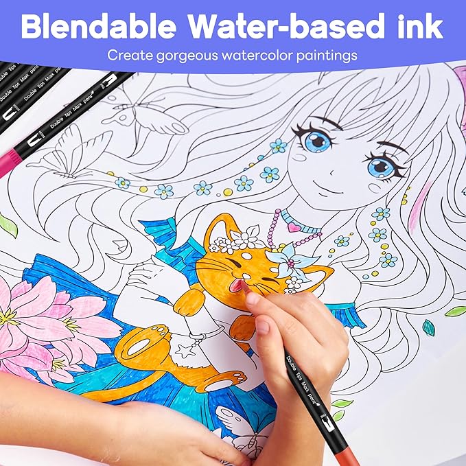 Coloring Markers Dual Brush Tip - 72 Colors Watercolor Fine Point Art Marker - Double Sided Colored Pen for Adult Kids Artist Drawing Painting Calligraphy Journaling Lettering - Perfect School Supply