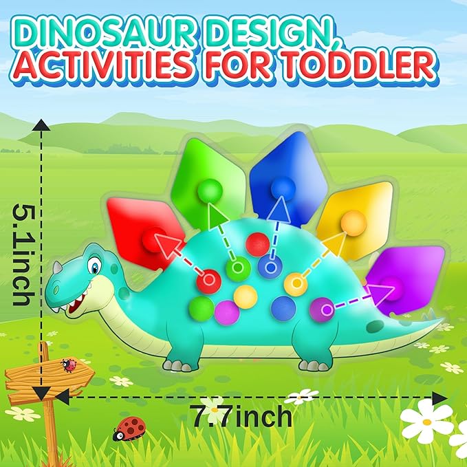 UIIOPJIOM 2PC Dinosaur Color Sorting Sensory Toys for Toddler, Montessori Toys Fine Motor Skill Game Learning Activities Quiet Calm Down Fidgets for Classroom Boys Girls Easter Basket Stuffers Gifts