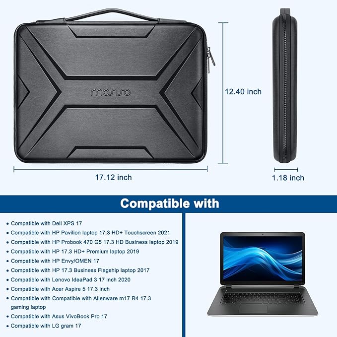 MOSISO Laptop Case 17.3 inch, 17-17.3 inch Laptop Sleeve Compatible with Dell, HP, Lenovo, Asus, Acer, Alienware, Artistic Geometric EVA Carrying Case Hard Shell with Handle, Black