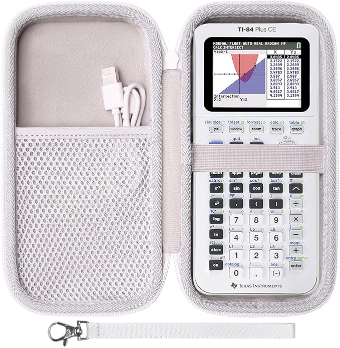 Case for Texas Instruments TI-84 Plus CE/TI-84 Evo/TI 84 Plus/TI-Nspire CX II CAS/TI-Nspire CX II Graphing Calculator, Mesh Pocket for Charging Cables, Pens and Rule(White)
