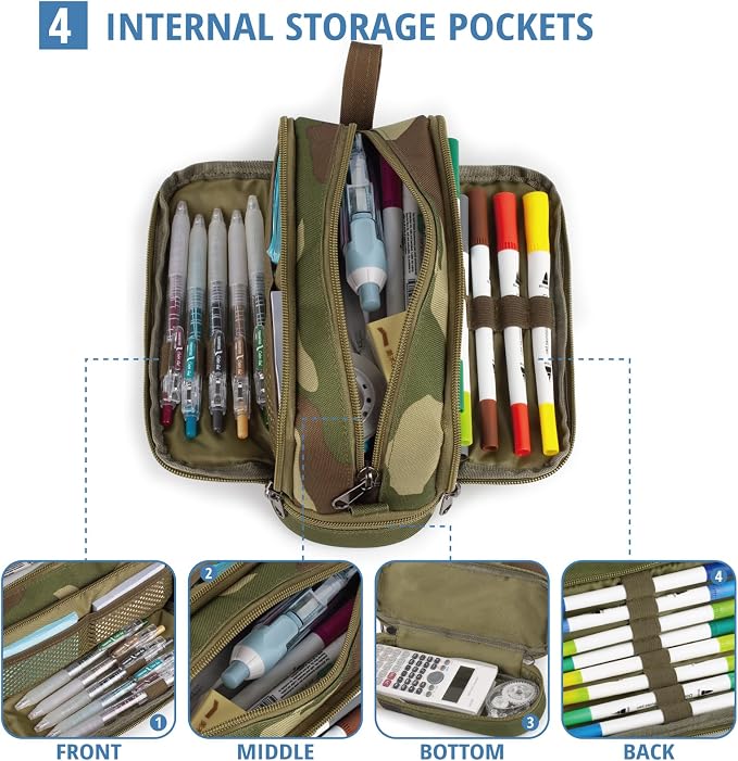 Tactical 4 Compartments Pencil Case for Boy, Large Pen Pouch Bag for School | Tactical Large Capacity Pen Box, 900D Farbic Tool Bag for School College Office Marker Organizer for Boy Kid Men Adult Teen