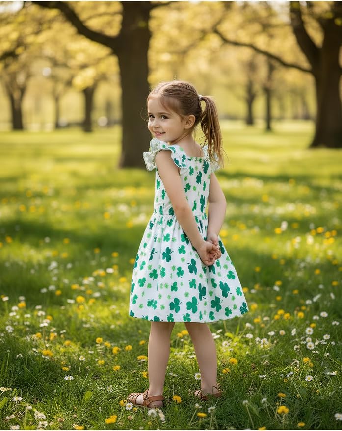 Popshion Girls Dresses Flutter Sleeve Swing Sundress Toddler Summer Clothes Kid Birthday Party Sleeveless Dress 1-8 Years Old