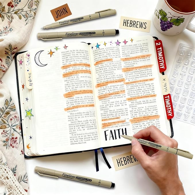 6-Pack Extra Fine Point Writing Pens - 0.25mm Ultra Thin Pen - No Bleed Micro Line Tip Fineliner - Smooth Waterproof Gel Felt Ink Markers Stuff - Bible Journaling Study & Office Supplies
