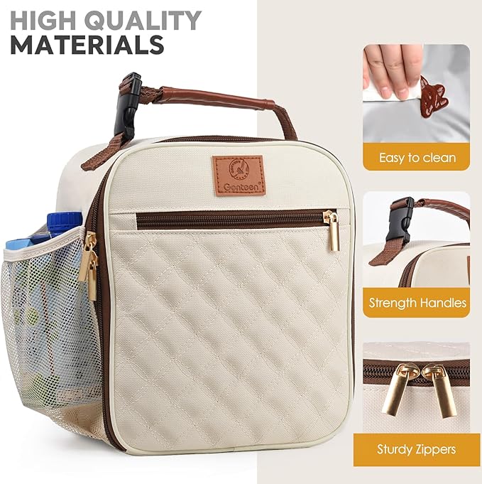 Genteen Lunch Box Lunch Bag for Men Women Kids Adults,Insulated Waterproof LunchBox Cooler,Small for Work Office School Travel Picnic-White