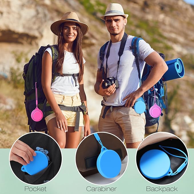 Funnymoom 8 Pcs Collapsible Travel Cups with Lids 7 oz Silicone Folding Camping Cup Reusable Drinking Cup Sets for Outdoor Hiking Camping and Travel(Rainbow Colors)