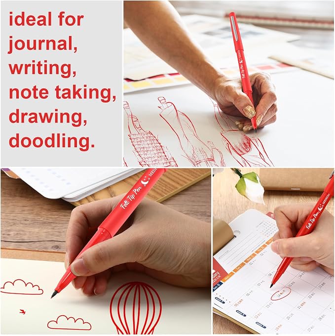 Fuyoooo 36 Pcs Red Felt Tip Pens Bulk, Quick Dry, 0.7 mm Medium Point