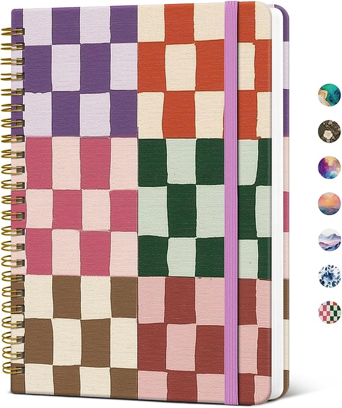 Taja Lined Spiral Notebook Journal for Women A5(5.8" × 8.3"), Cute Hardcover Notebook for Work, School & Note Taking, Pretty College Ruled Journal for Writing, 140 Pages, Checkered