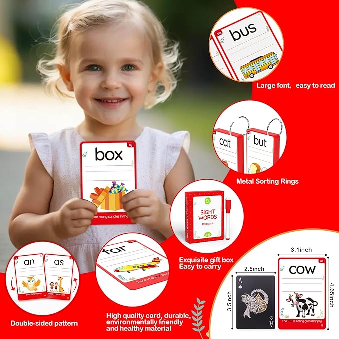 WJPC 58 Cards, 116PCS High Frequency Sight Words Flash Cards for (Pre-K, Pre-Kindergarten, Kindergarten, 3,4,5, Years Ages Kids Boys Girls Toddler Flash Cards for 3-6 Years
