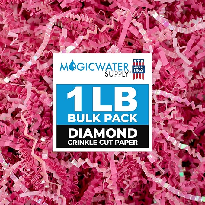 MagicWater Supply Iridescent Crinkle Cut Paper - 1 LB Diamond Strawberry Pink - Shred Filler great for Gift Wrapping, Basket Filling, Birthdays, Weddings, Anniversaries