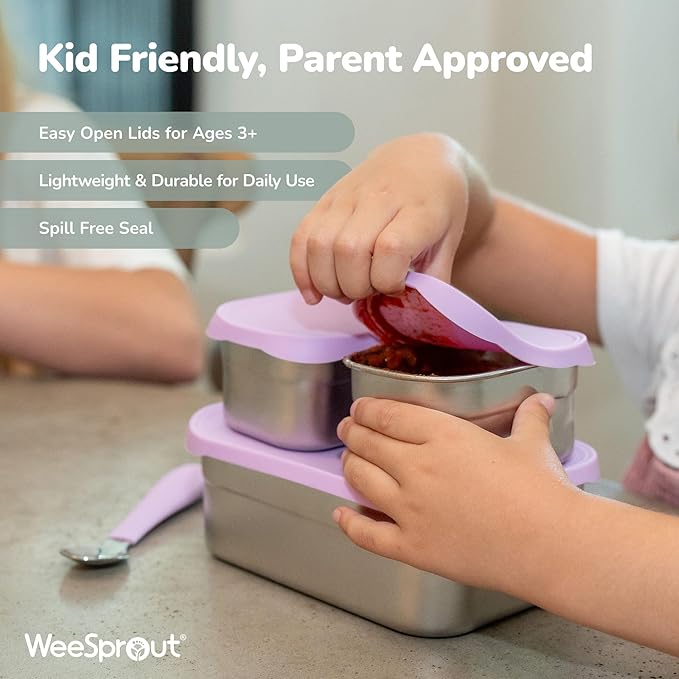 WeeSprout Stainless Steel Lunch Box Set - 750mL & 230mL Food Storage Nested Bento Boxes with Food Grade Silicone Lid - Leak Proof - Freezer Safe (Pastel Mint)