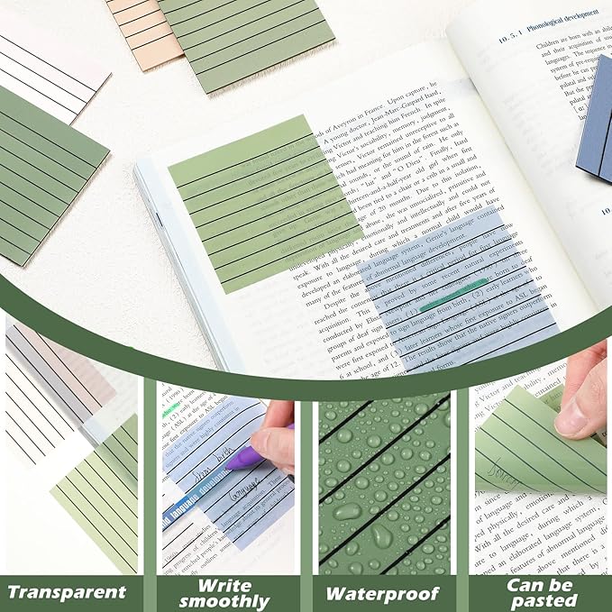 Yinder 24 Pack 720 Sheets Transparent Sticky Notes Translucent Clear Lined Self Sticky Notes for Bible Tabs, Book Tabs, Office School Supplies(3 x 3 Inch,Fresh Color)