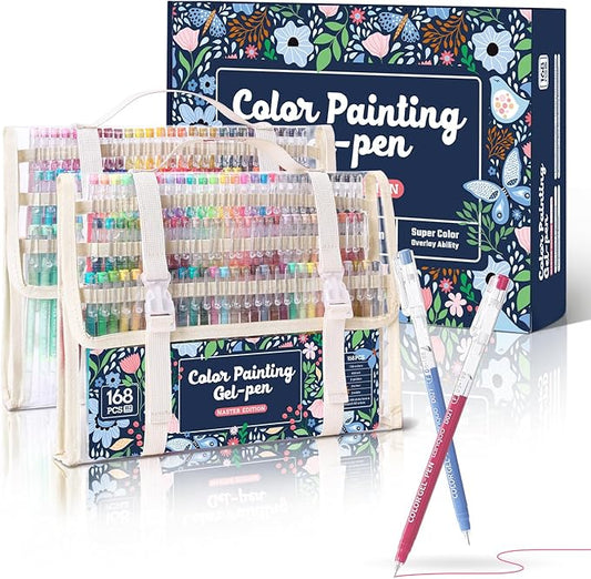 Acrylic Gel Pens for Coloring, 168 Pack Colored Gel Pens for Black Paper & White Paper, 0.6mm Fine Point Colorful Pens for Adult Drawing, Journaling, Note Taking, Doodling, Art Supplies