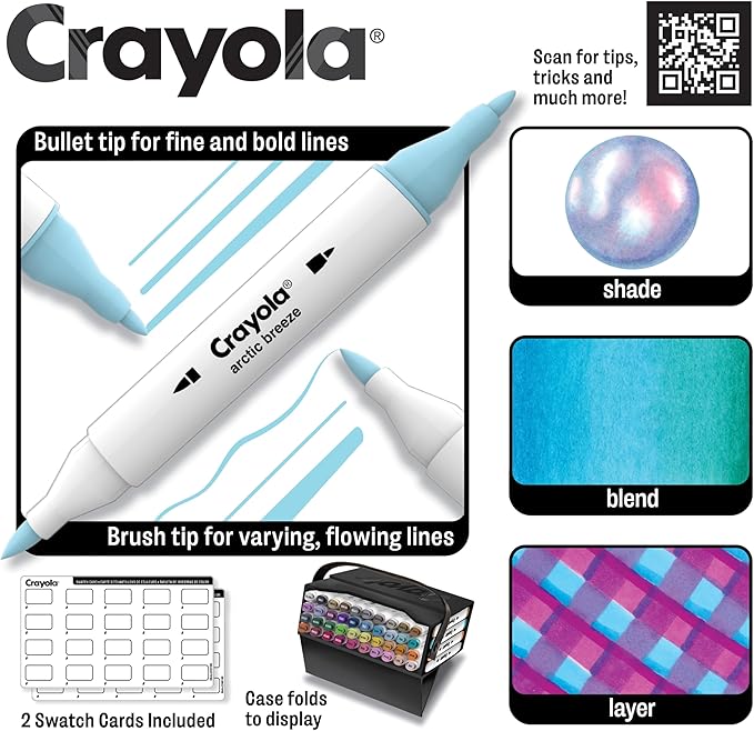 Crayola DualTip Alcohol Marker Set for Adults (40ct), Adult Coloring Book Markers for Blending, Shading & Layering, Fine & Brush Tips, Art Supplies