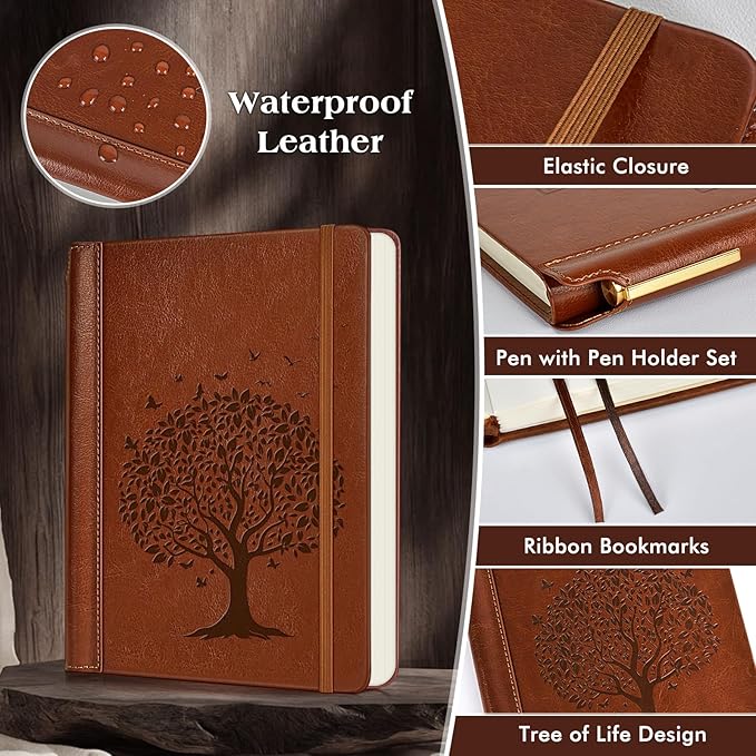 Leather Christian Bible Journal for Men Women, Undated Prayer Journal for Scripture Study & Daily Devotional, Church Notes Notebook, Spiritual Faith Gift for Pastor, Graduation, Baptism (Tree of Life)