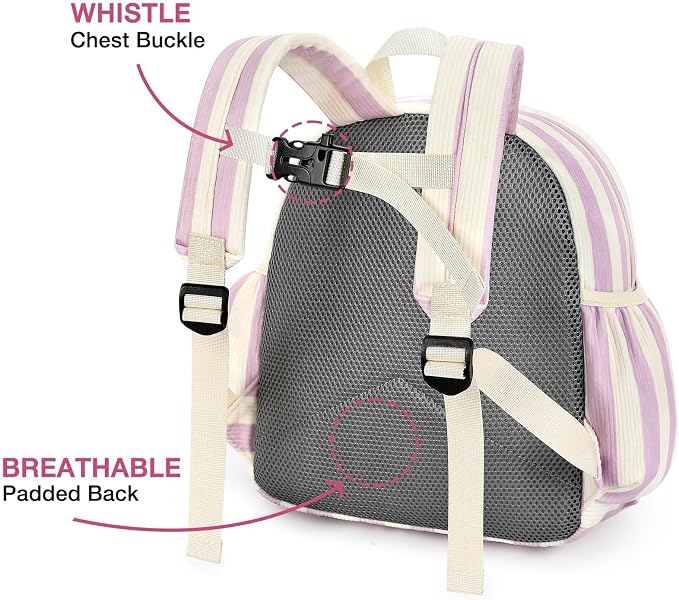 STEAMEDBUN Corduroy Kids Backpack for Girls and Boys 5-8: Girls Backpack for Elementary Kindergarten - 15 inch Cute Backpacks for Kids - Stripe