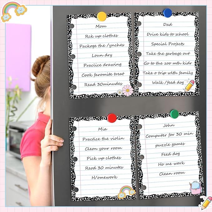Redbaker 4 Pcs 10.5"x8" Composition Notebook Magnetic Paper Erasable & Writable Handwriting Lined Paper for Classroom School Whiteboard Blackboard Office Teacher Must Have Homeschool Teaching Supplies